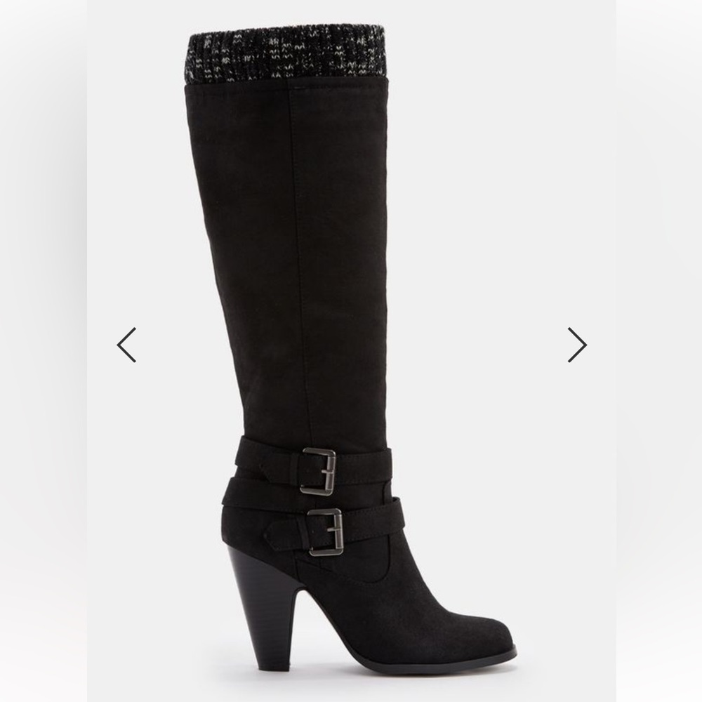 Just Fab Black Sweater Heeled Boots
